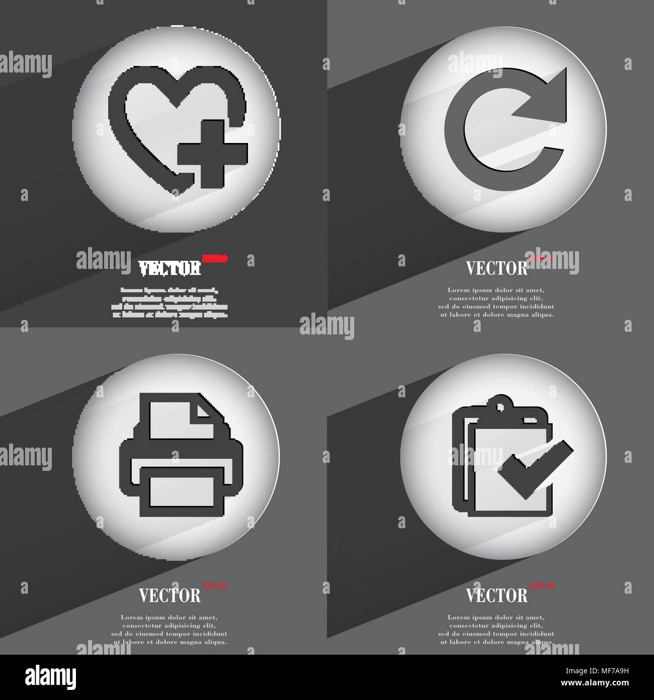 Set of 4 Flat Buttons. Icons with Shadows on Circular. Vector ...