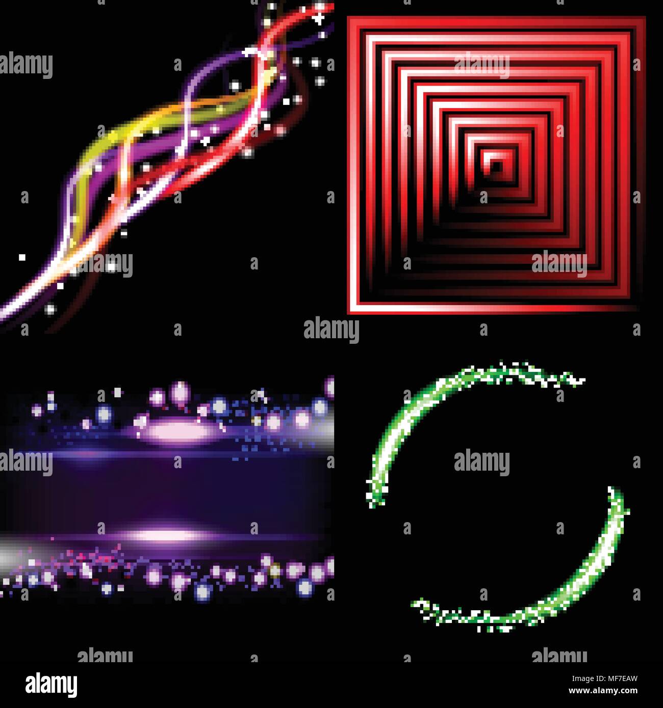 Set of colorful abstract background with blurred magic neon light ...