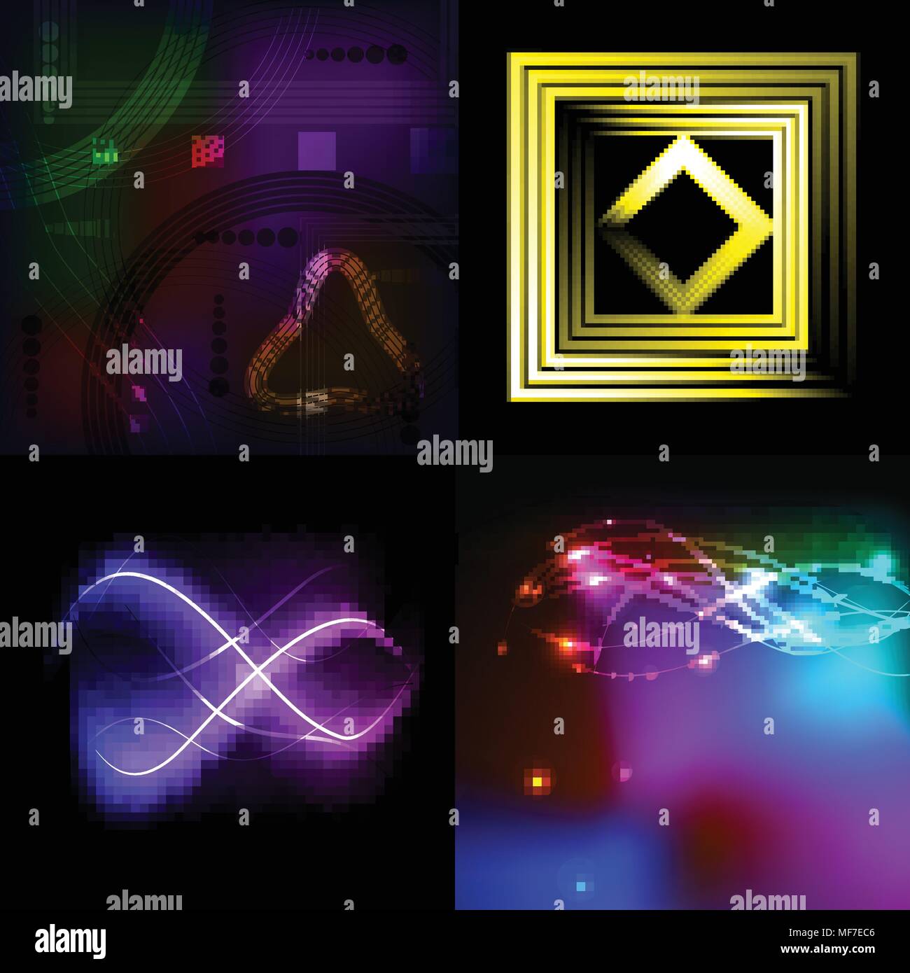 Set of colorful abstract background with blurred magic neon light ...