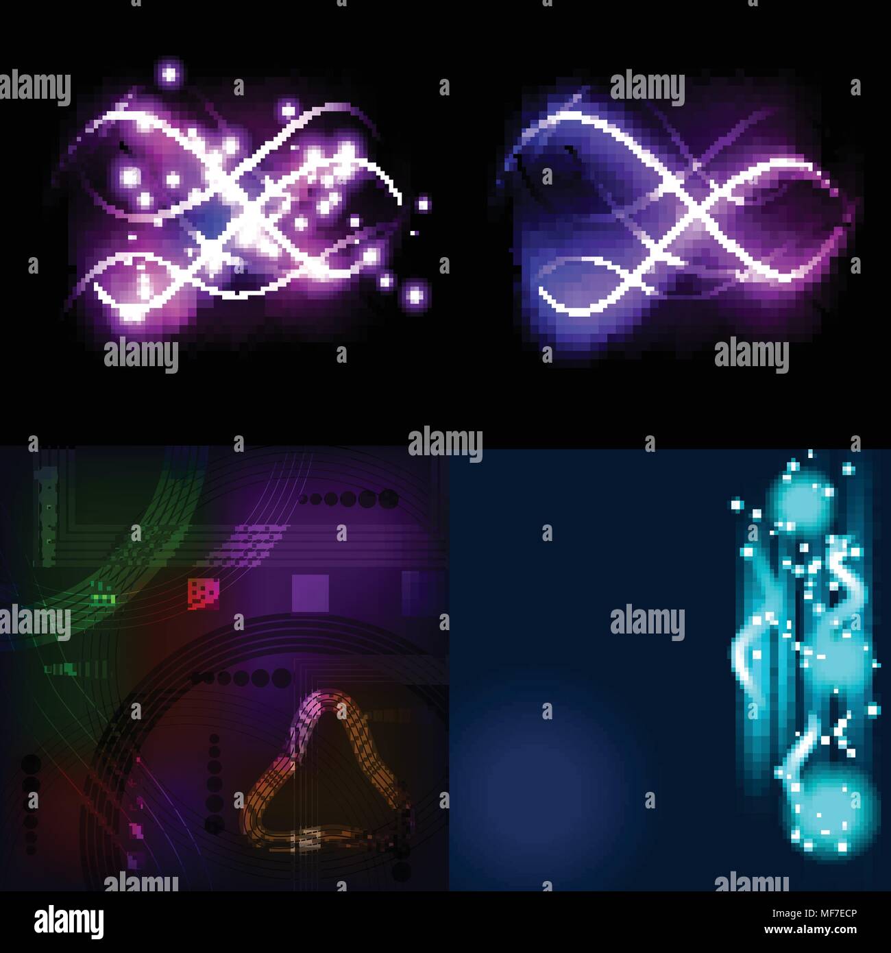 Set of colorful abstract background with blurred magic neon light ...