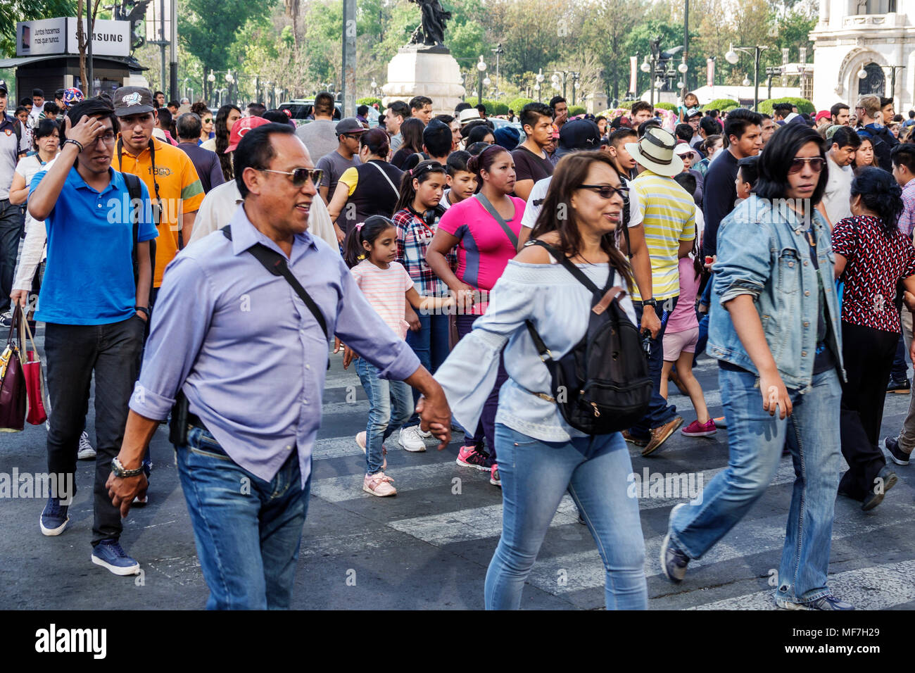 Mexico City,Mexican,Hispanic,historic Center Centre,Eje Central Lazaro Cardena,busy major intersection,crowded pedestrians street crossing,man men mal Stock Photo