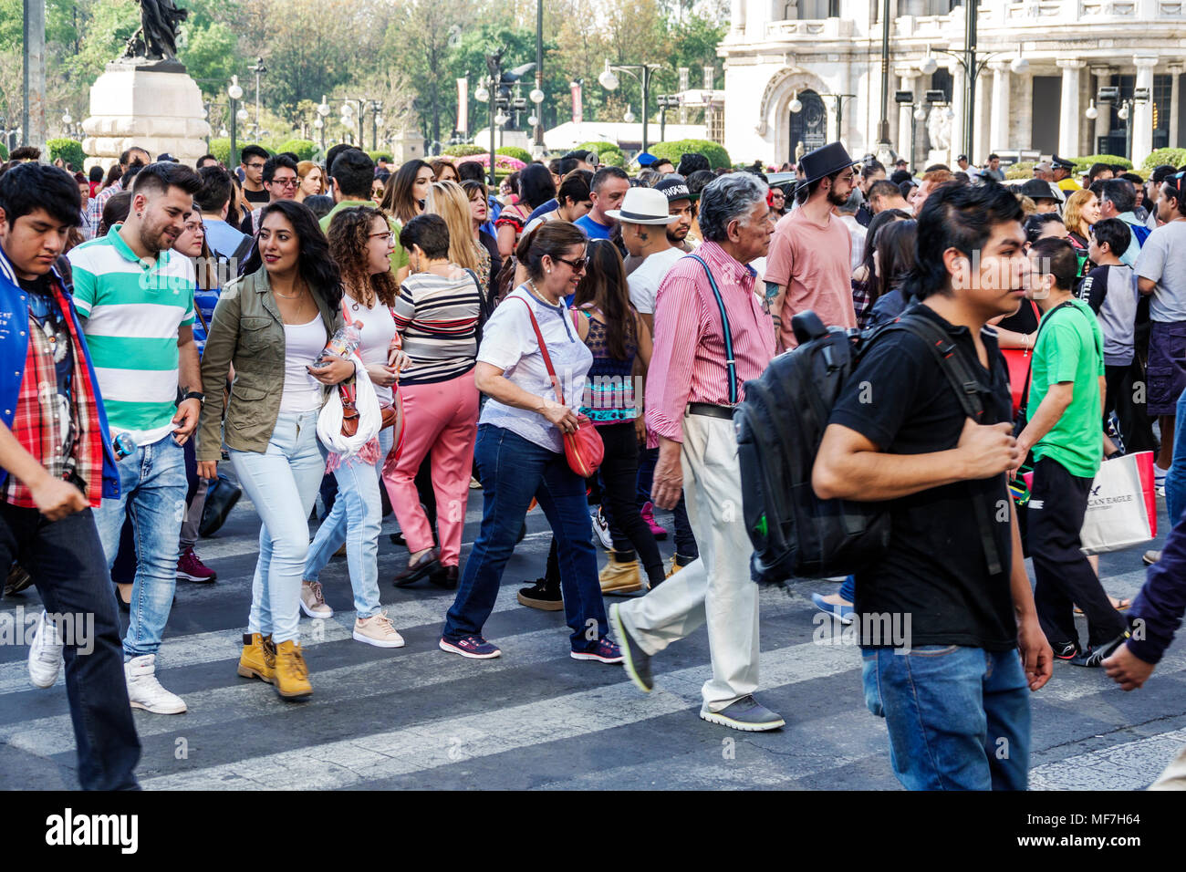 Mexico City,Hispanic,historic Center Centre,Eje Central Lazaro Cardena,busy major intersection,crowded pedestrians street crossing,man men male,woman Stock Photo