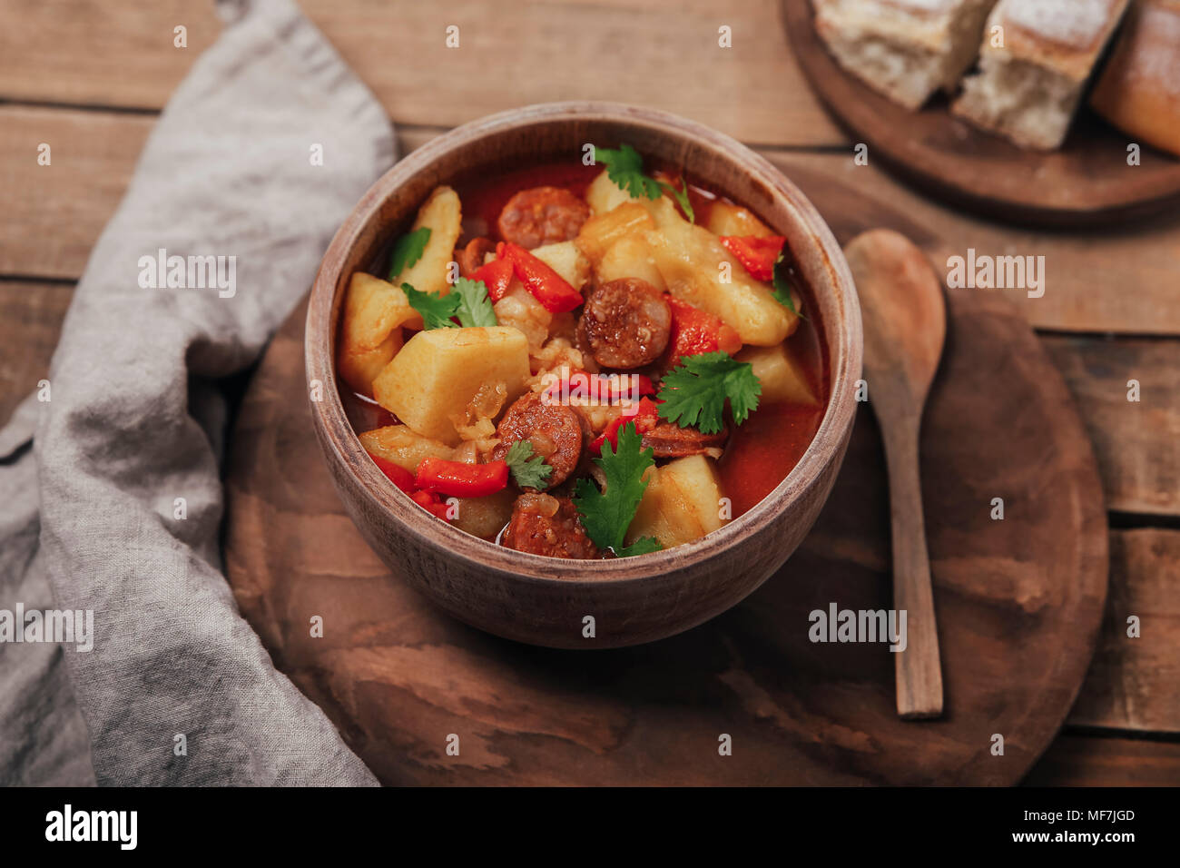 Riojan cuisine, stew with potatoes and chorizo Stock Photo