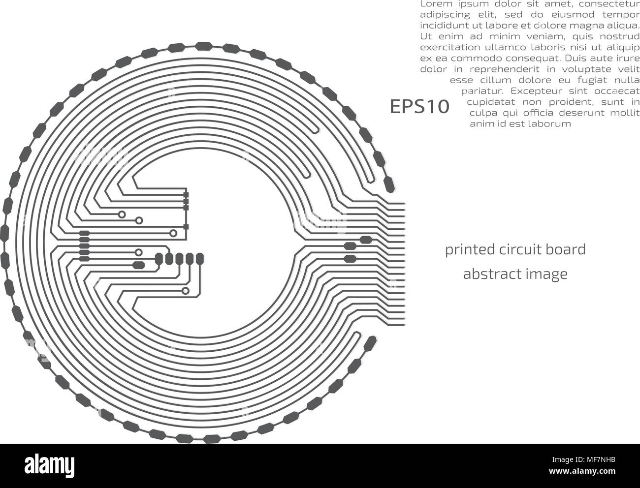 Vector circuit board circle, digital technologies abstraction. Gray computer microprocessor scheme, futuristic design. Stock Vector