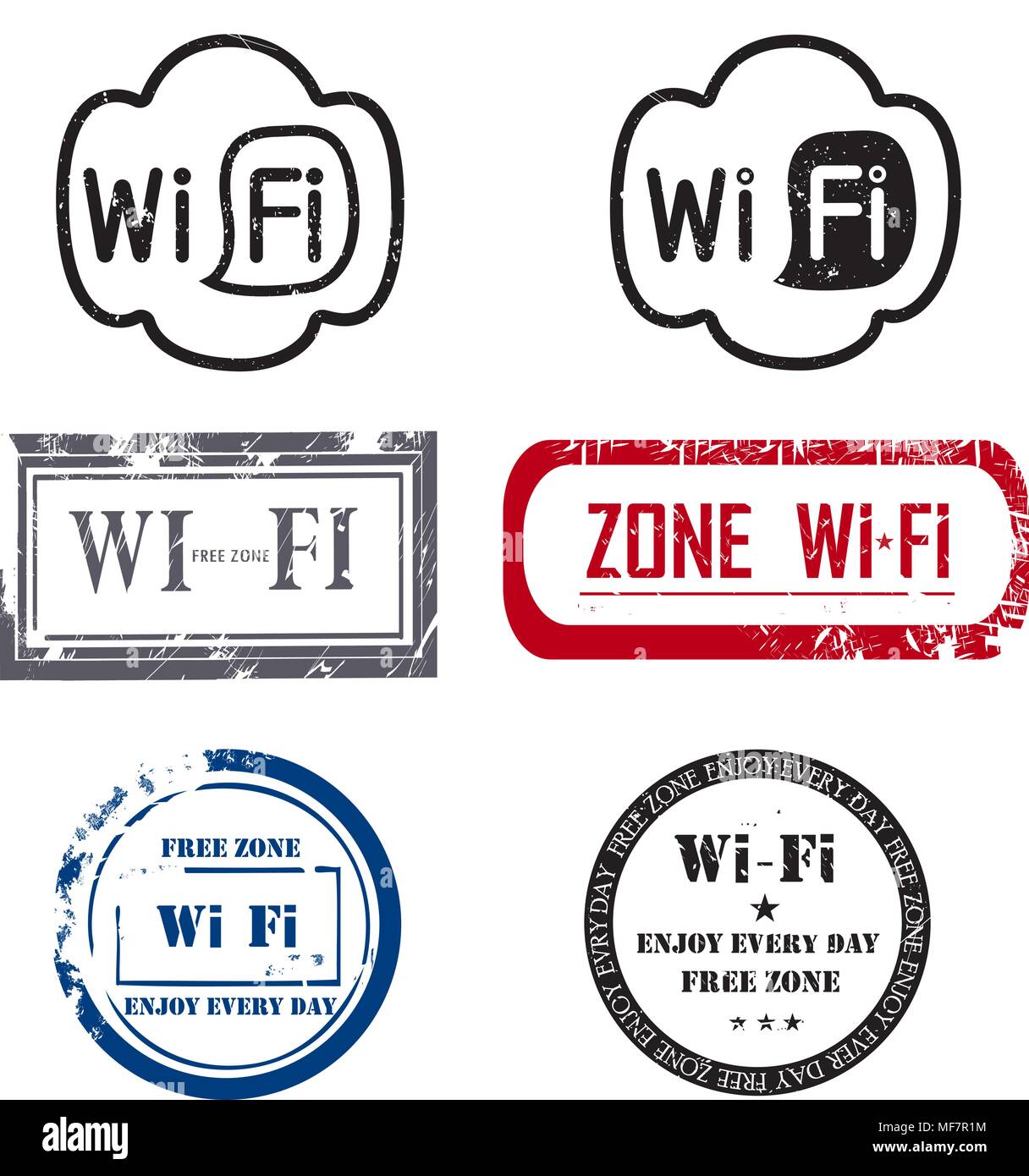 Grunge rubber stamps with text free Wi-Fi zone. vector illustration Stock Vector