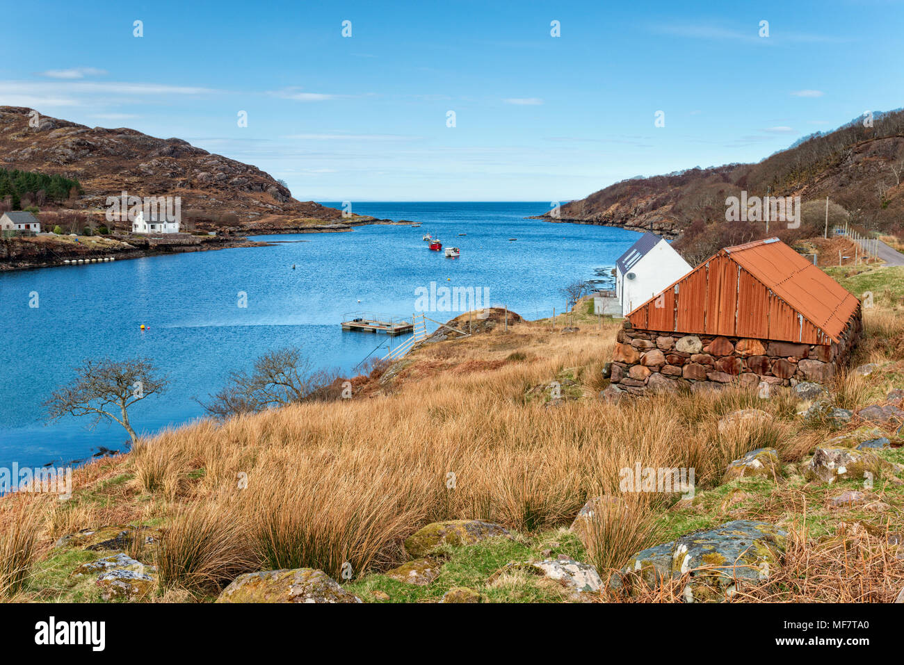 Ardheslaig a small village on the shores of Loch Torridon at the northern end of the Applecross peninsula in the Scottish Highlands. Stock Photo