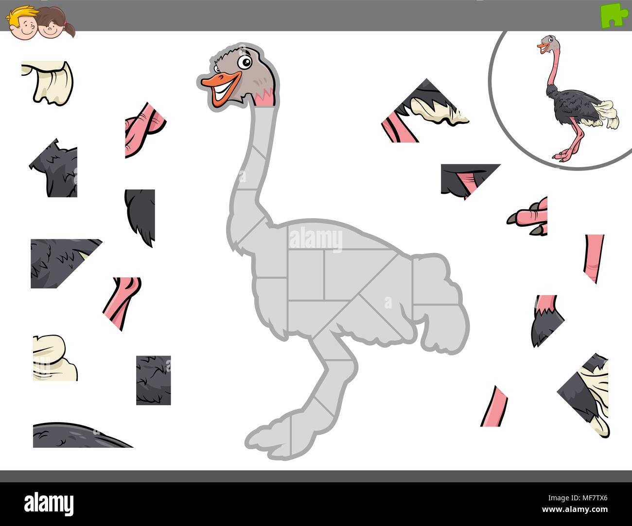 Cartoon Illustration of Educational Jigsaw Puzzle Game for Children