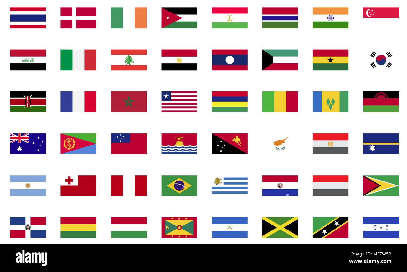 World flag flat icon collection Stock Vector