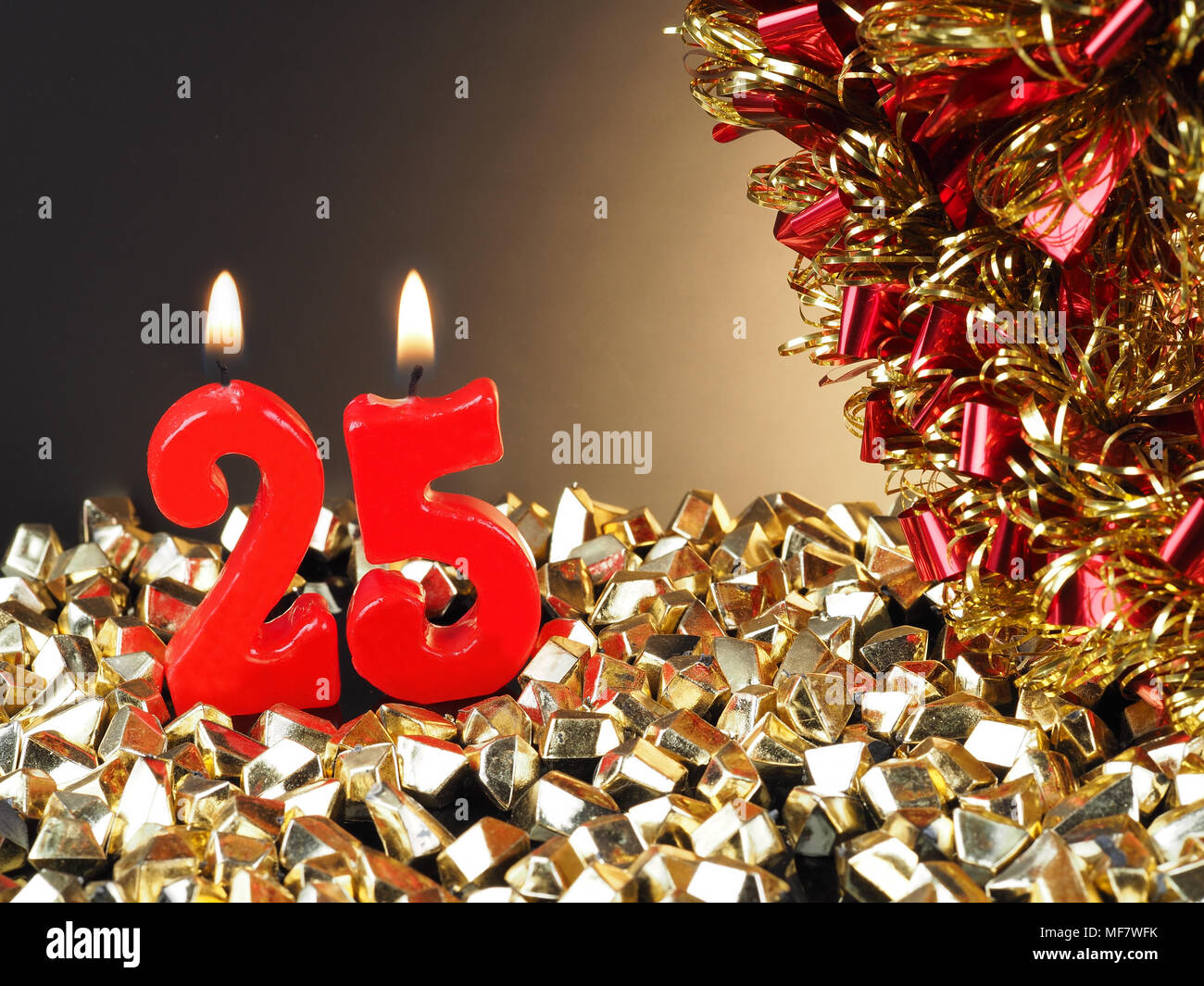 Abstract Background for birthday or anniversary. Red candles showing Nr. 25 Stock Photo
