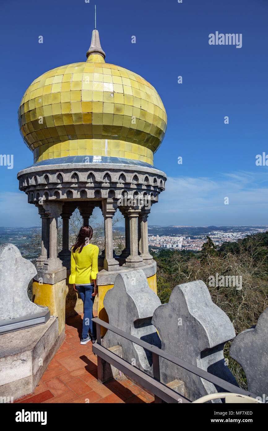 Da pena palace yellow dome and tourist Stock Photo
