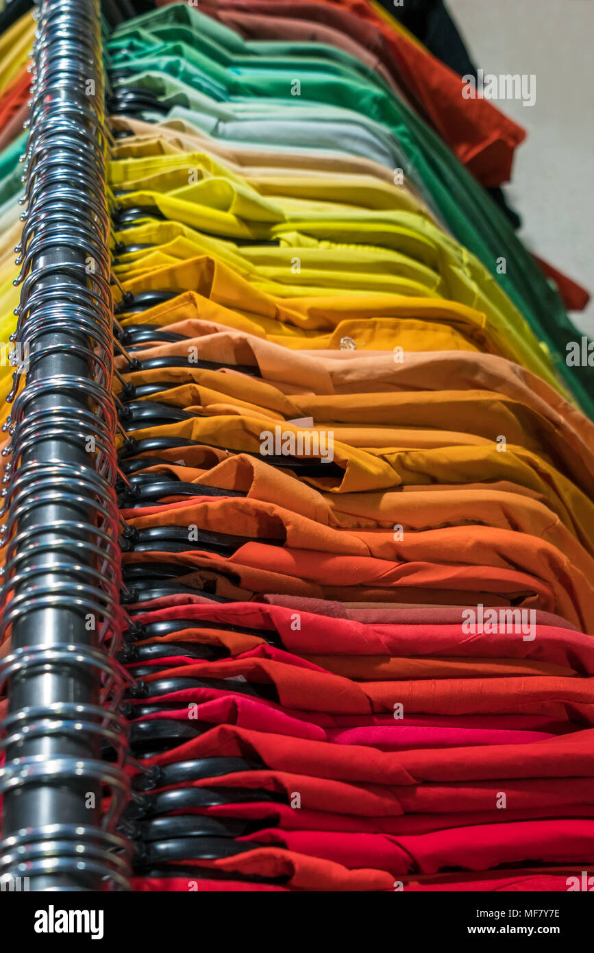 Male Men S Shirts Sorted In Color Order On Hangers On A Shop