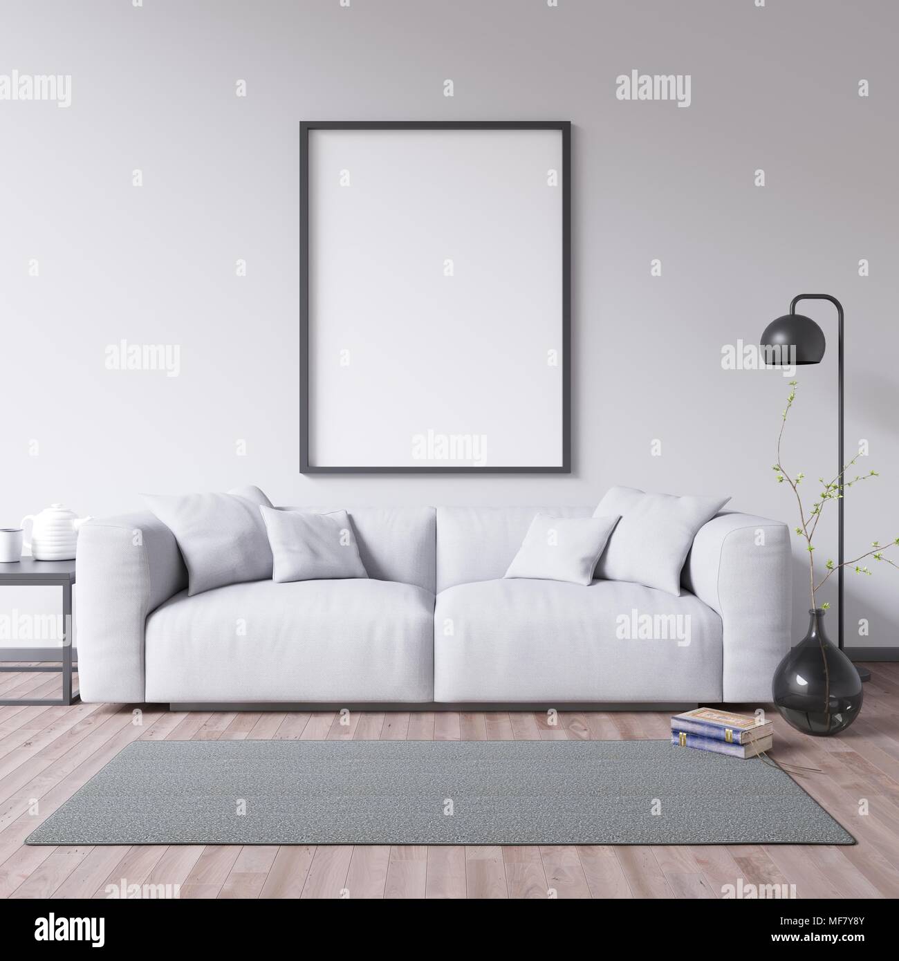 Download Poster Mockup In White Living Room Stock Photo Alamy