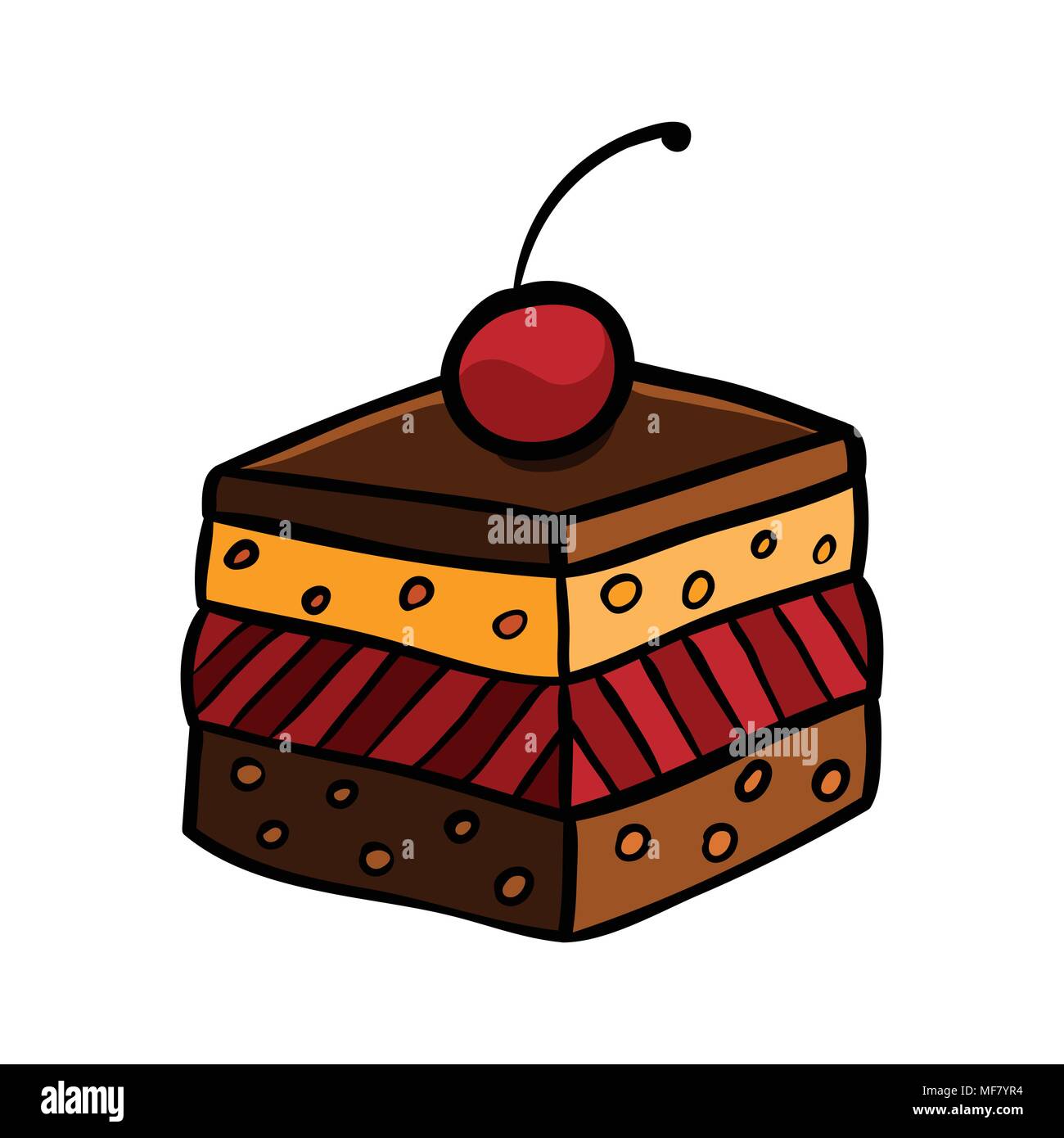 Colorful cute cherry cake on white background. Stock Vector