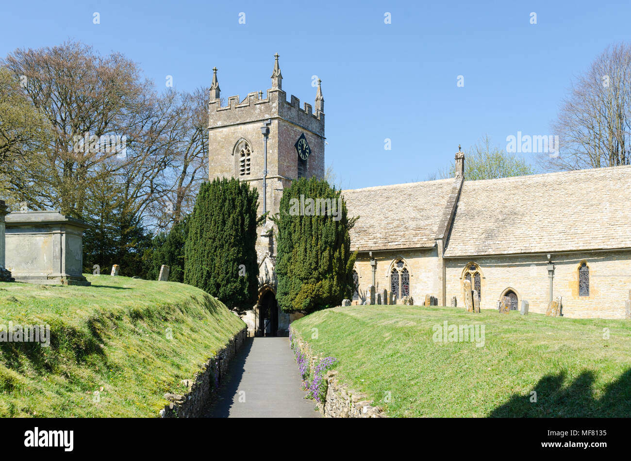 Saint Peter's Church in the pretty Cotswold village of Upper Slaughter in Gloucestershire,UK Stock Photo