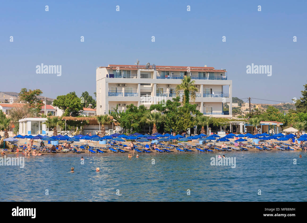 Vacation at sea. The resort of Faliraki. Rhodes Island. Greece Stock Photo