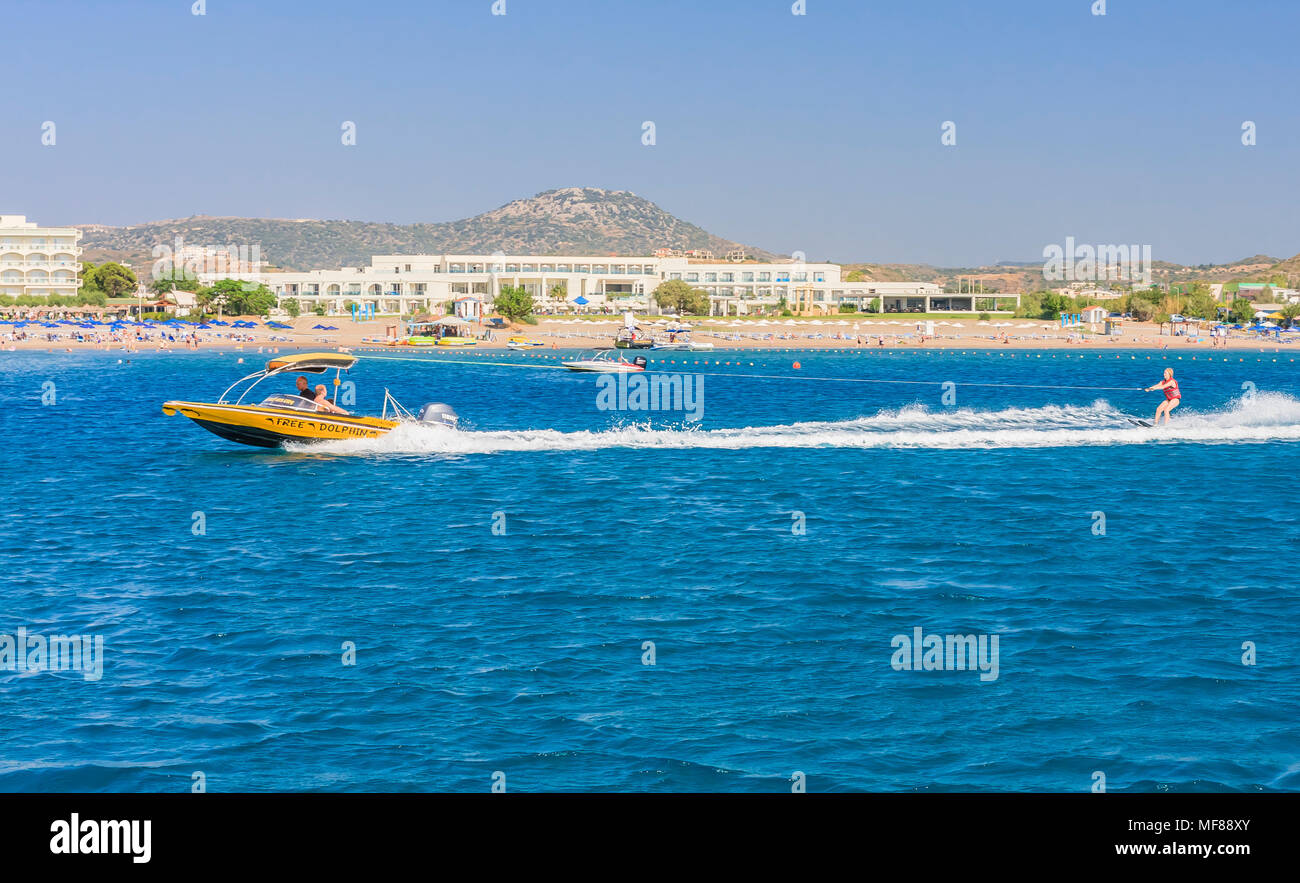 Vacation at sea. The resort of Faliraki. Rhodes Island. Greece Stock Photo