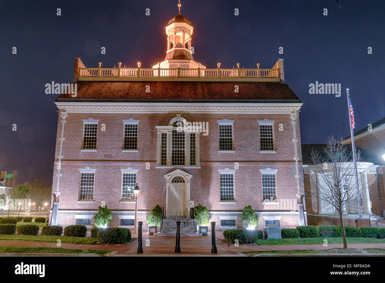 Historic Delaware State House at night in Dover, Delaware Stock Photo