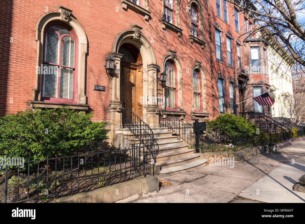 TRENTON, NJ - APRIL 5, 2018: Historic Townhomes along State Street in Trenton New Jersey Stock Photo