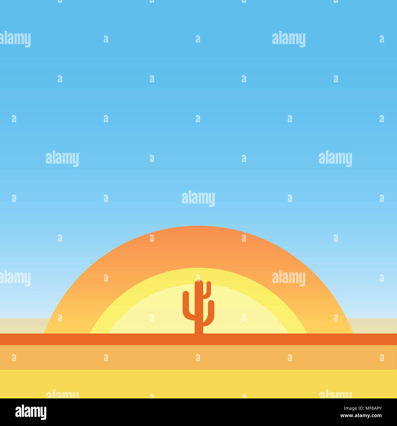 Hot Desert - Vector Cartoon Landscape with Copy Space Stock Vector