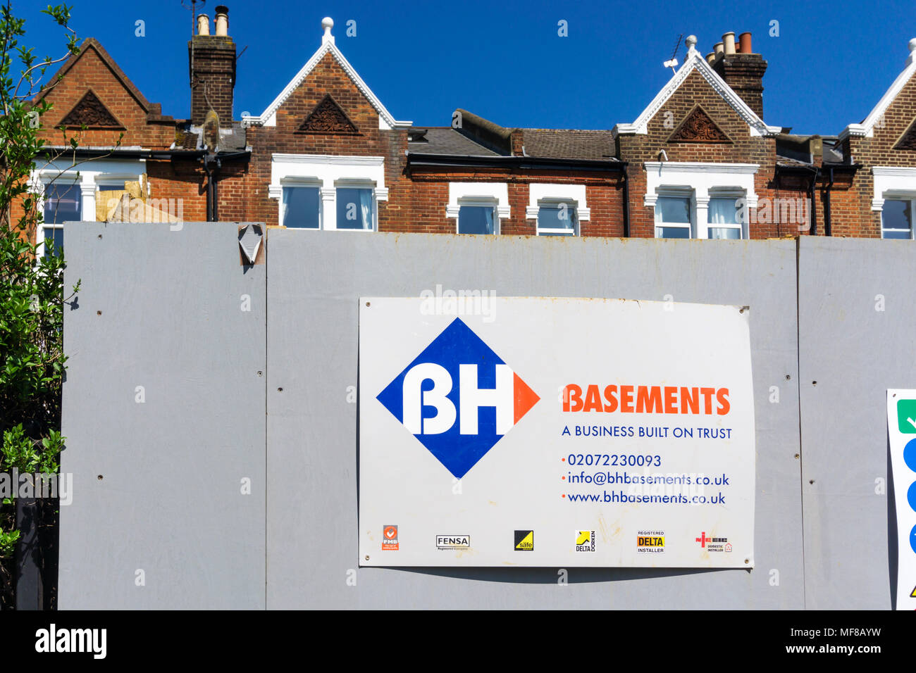 A basement being constructed at a house on Clapham Common North Side, South London. Stock Photo