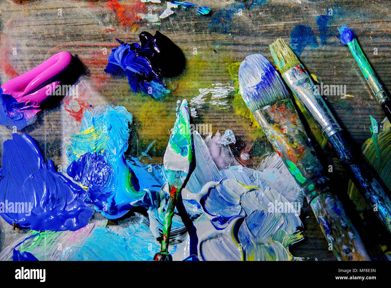 Pallet Knife And Brushes On An Artists Pallet Knife And Brushes On An Artists