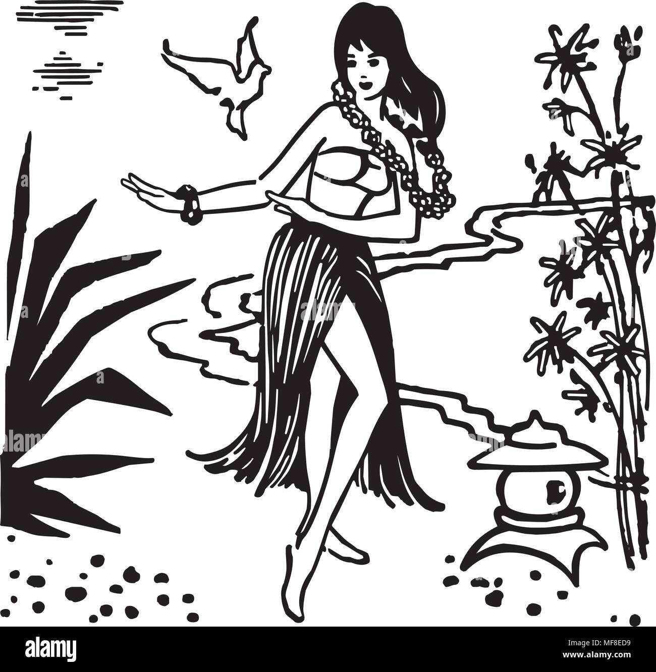 Hula Dancer - Retro Clipart Illustration Stock Vector