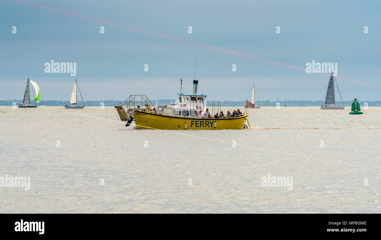 Felixstowe, Suffolk, England, UK - May 28, 2017: The Harwich Harbour Ferry on the way from Harwich to Felixstowe with people on the boat Stock Photo