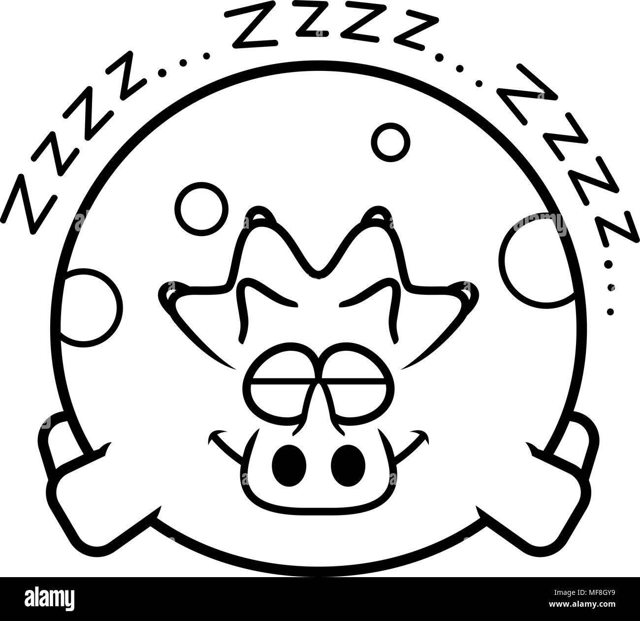 A cartoon illustration of a triceratops sleeping. Stock Vector