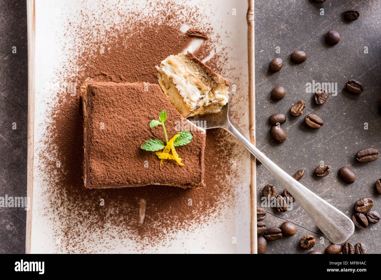 Tiramisu Cake Traditional Italian Dessert with Mascarpone Cheese and Espresso Coffee Stock Photo