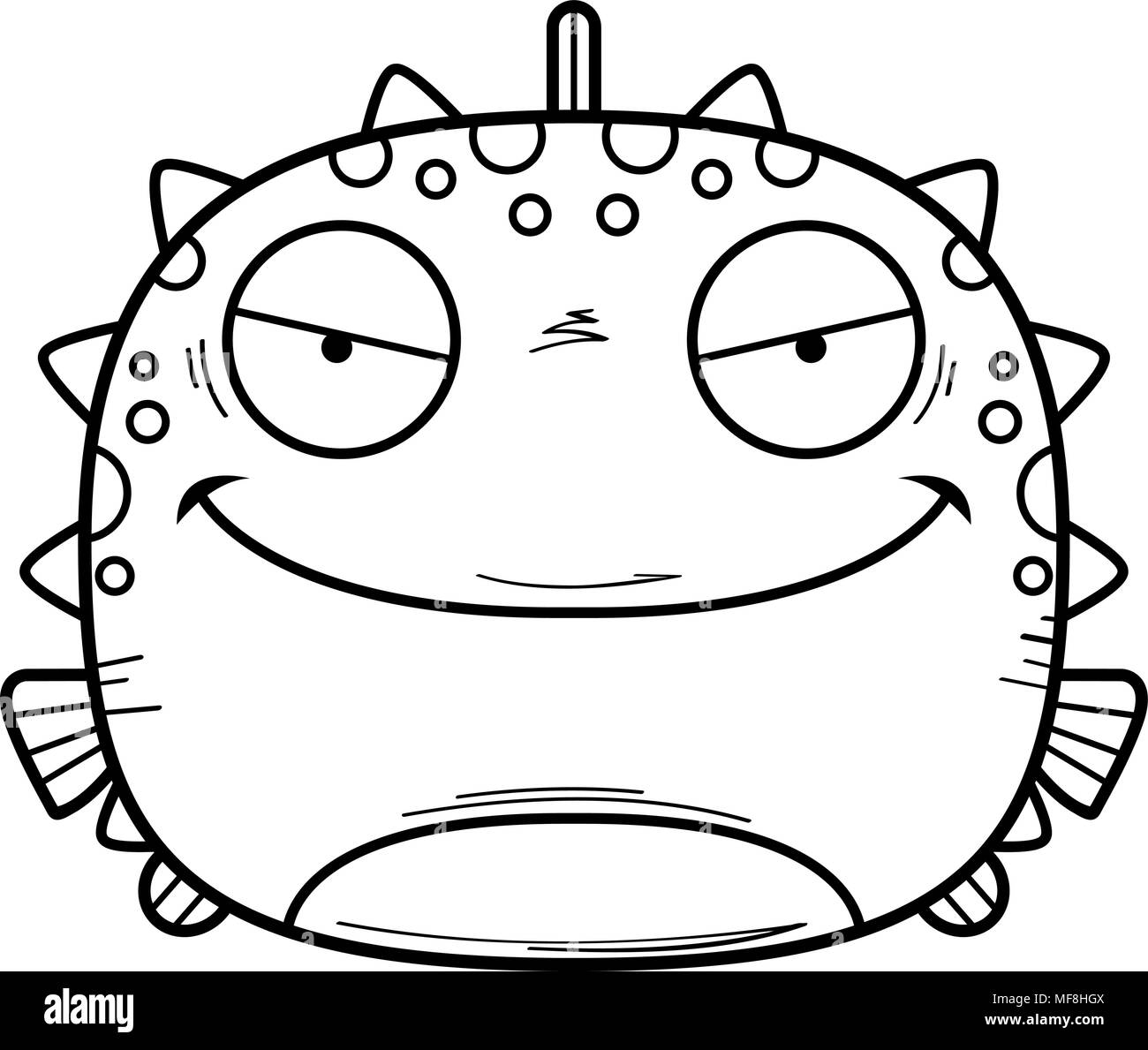 A cartoon illustration of an evil looking blowfish. Stock Vector