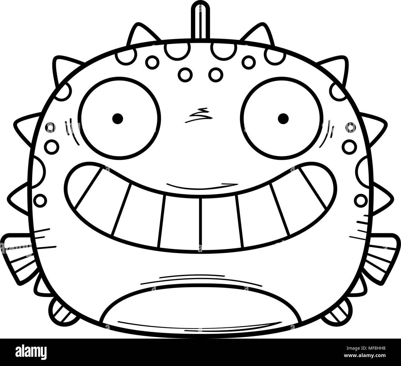A cartoon illustration of a blowfish looking happy. Stock Vector