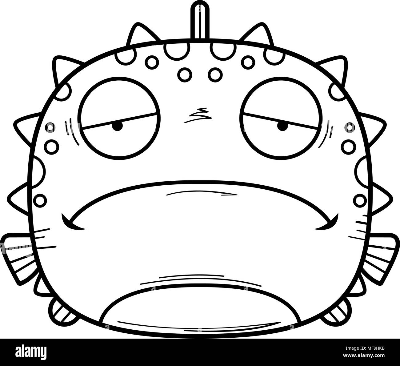 A cartoon illustration of a blowfish looking sad. Stock Vector