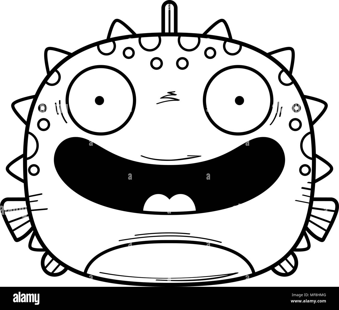 A cartoon illustration of a blowfish smiling. Stock Vector