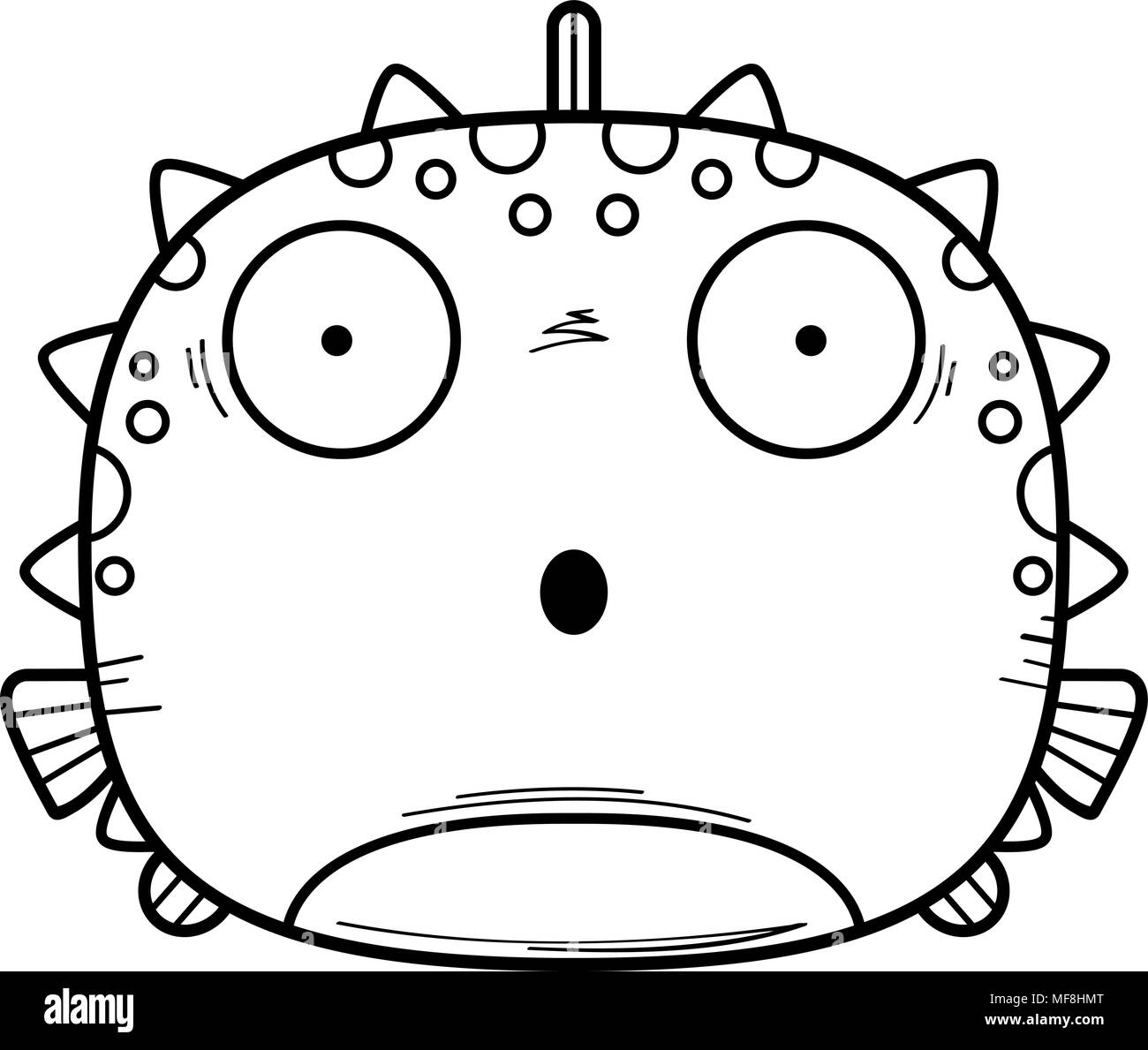 A cartoon illustration of a blowfish looking surprised. Stock Vector