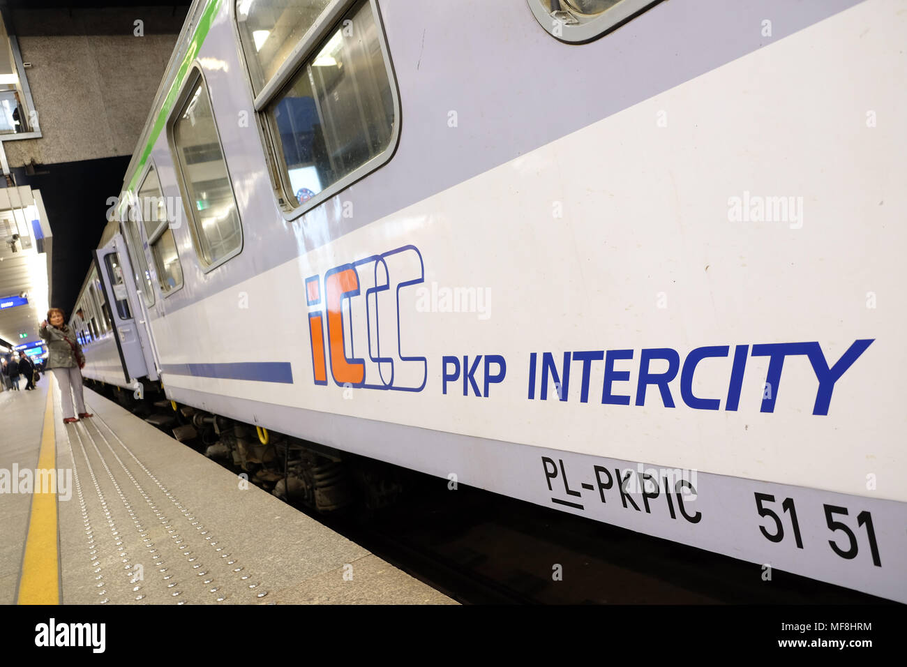 Poland PKP Intercity train at Warsaw Central train station Stock Photo
