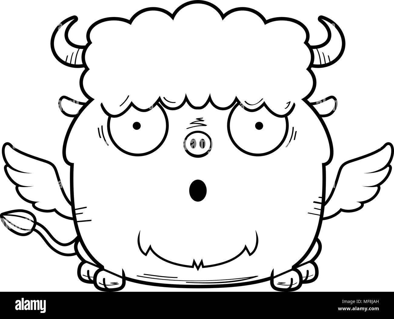 A cartoon illustration of a buffalo with wings looking surprised Stock