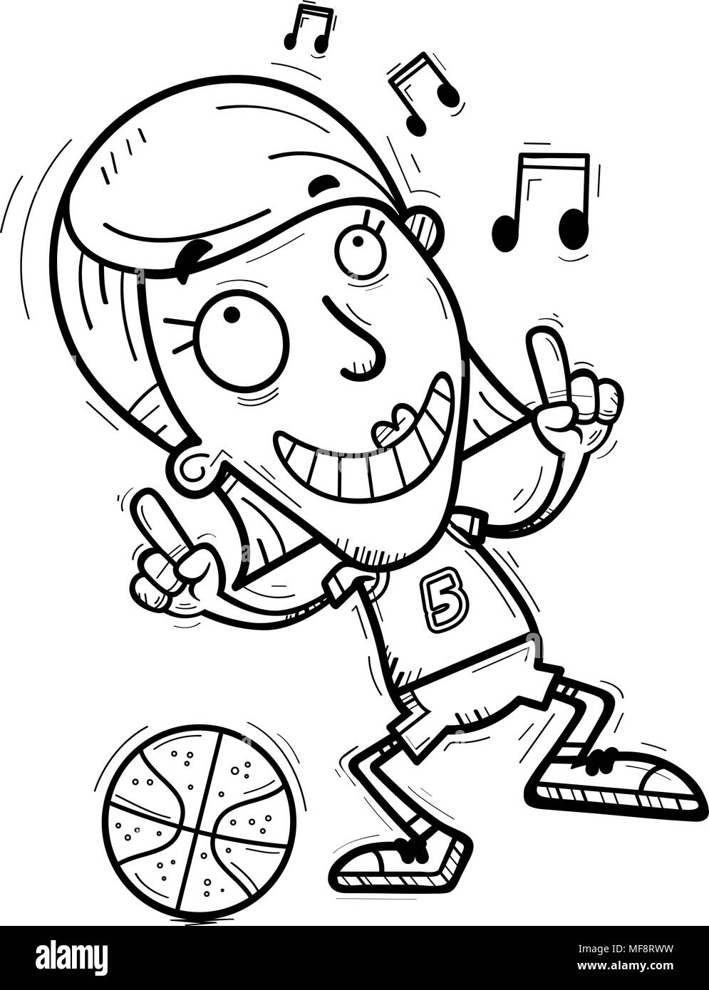 A cartoon illustration of a woman basketball player dancing Stock