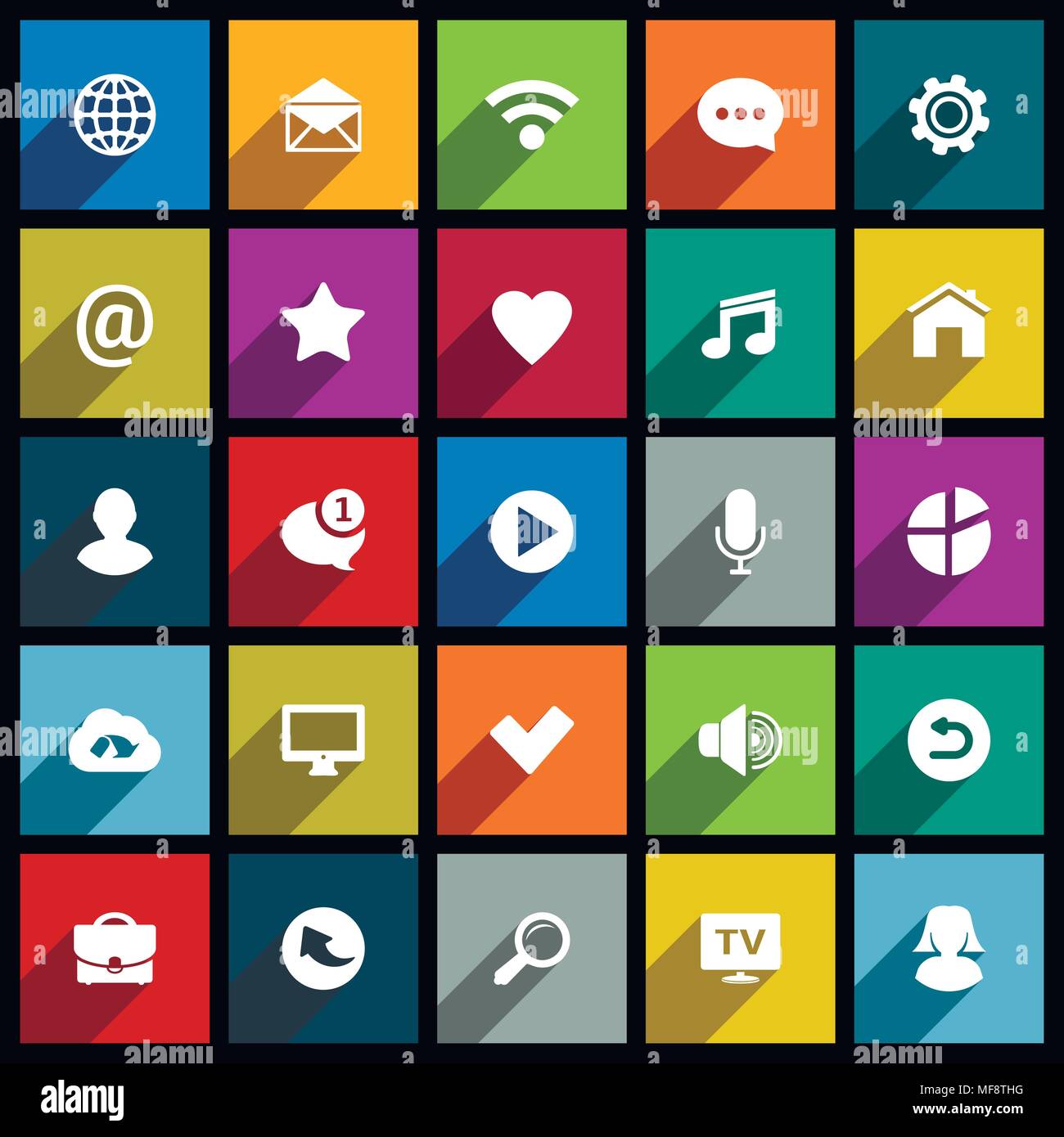 Vector set of flat icons with long shadow for web and mobile apps Stock Vector