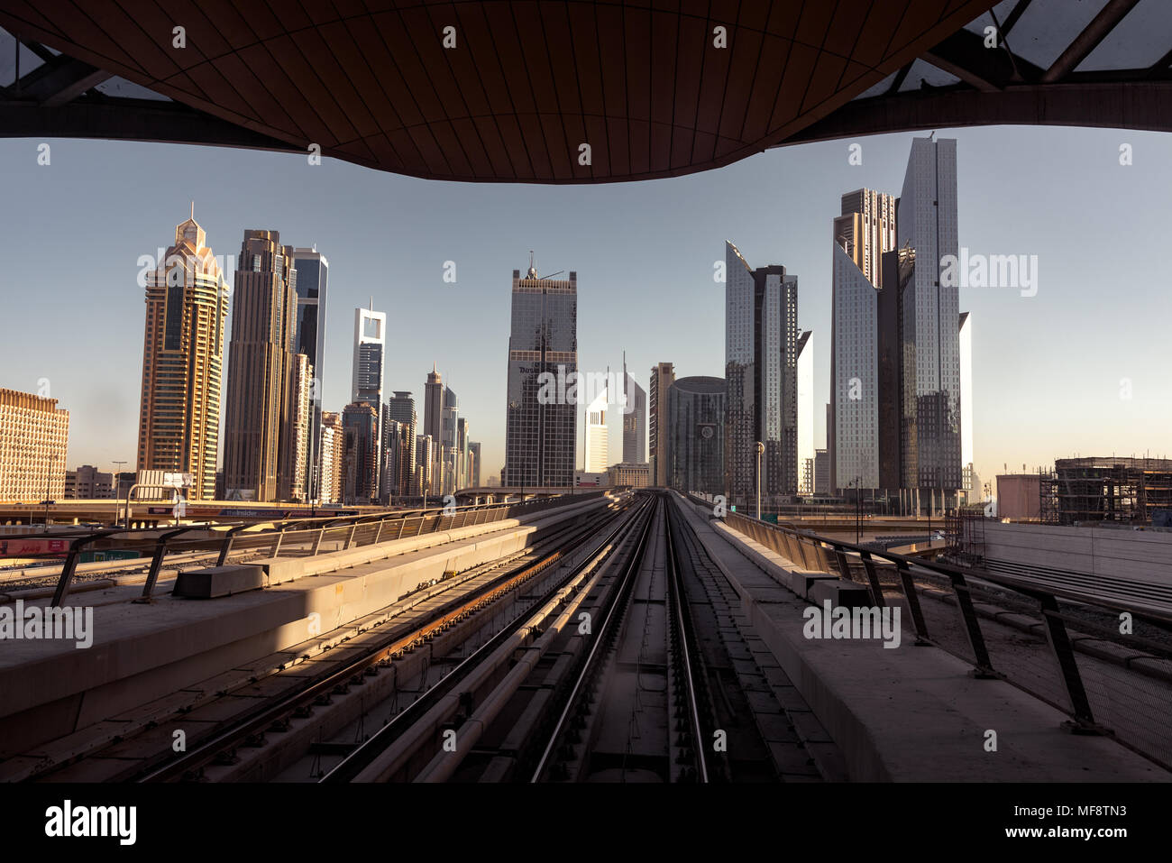 Dubai Metro is a modern and fully automated rail system, providing a vast number of features and services for the convenience of the users. Stock Photo