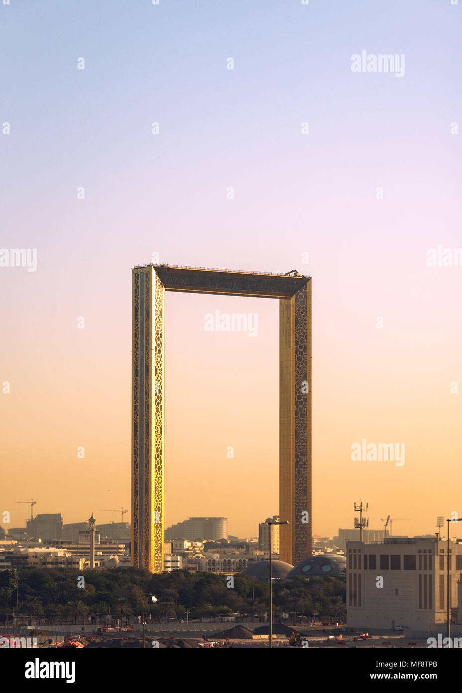 The Dubai Frame  is an architectural landmark in Zabeel Park, Dubai. Stock Photo