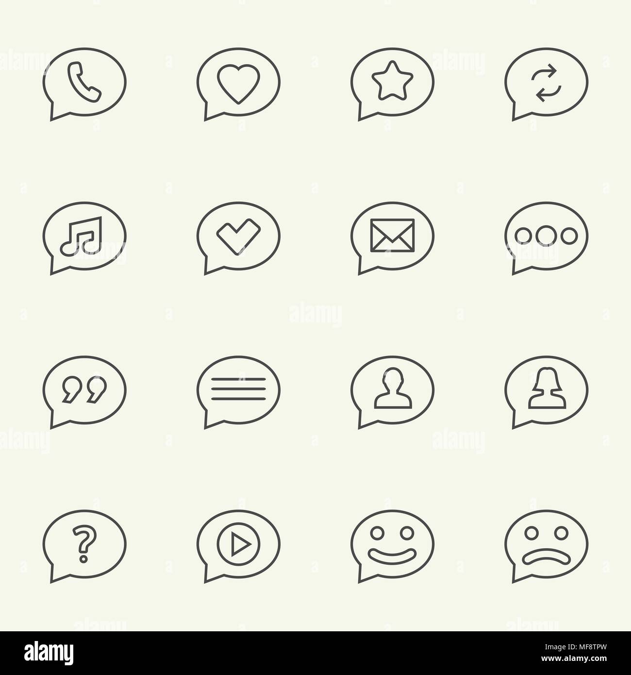 symbols in speech bubbles vector icon set in thin line style stock
