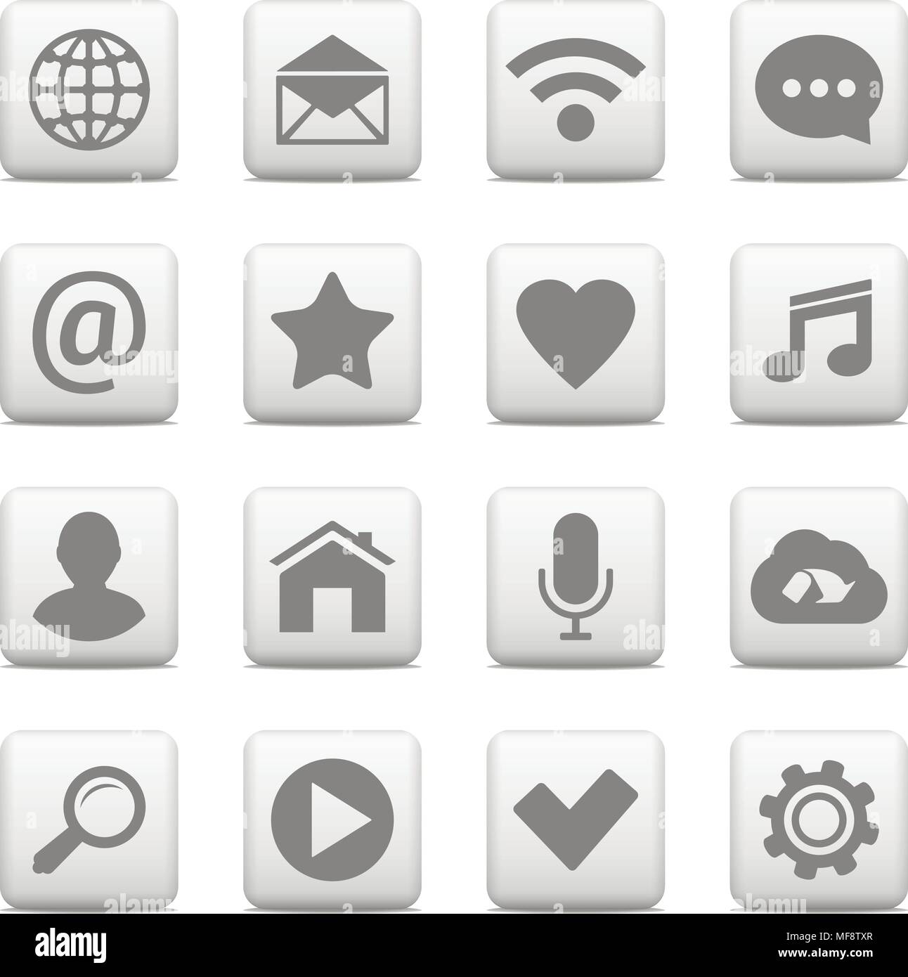 Vector set of universal icons on web buttons, communication, contact, mobile and social network. Stock Vector