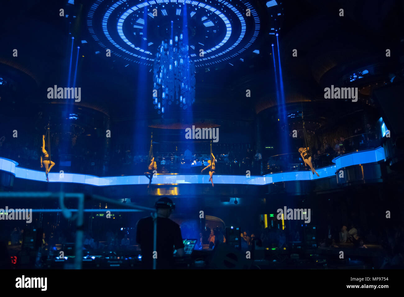 Las Vegas, USA. 23rd Apr, 2018. Sky ribbon dancers entertain at the Dolby opening night party at CinemaCon on March 23rd 2018 inside Caesars Palace in Las Vegas, NV. Credit: The Photo Access/Alamy Live News Stock Photo