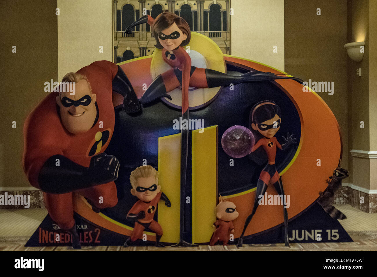 Las Vegas, USA. 23rd Apr, 2018. Incredibles 2 set to be out June 15th, as seen at CinemaCon inside Caesars Palace in Las Vegas, NV. Credit: The Photo Access/Alamy Live News Stock Photo