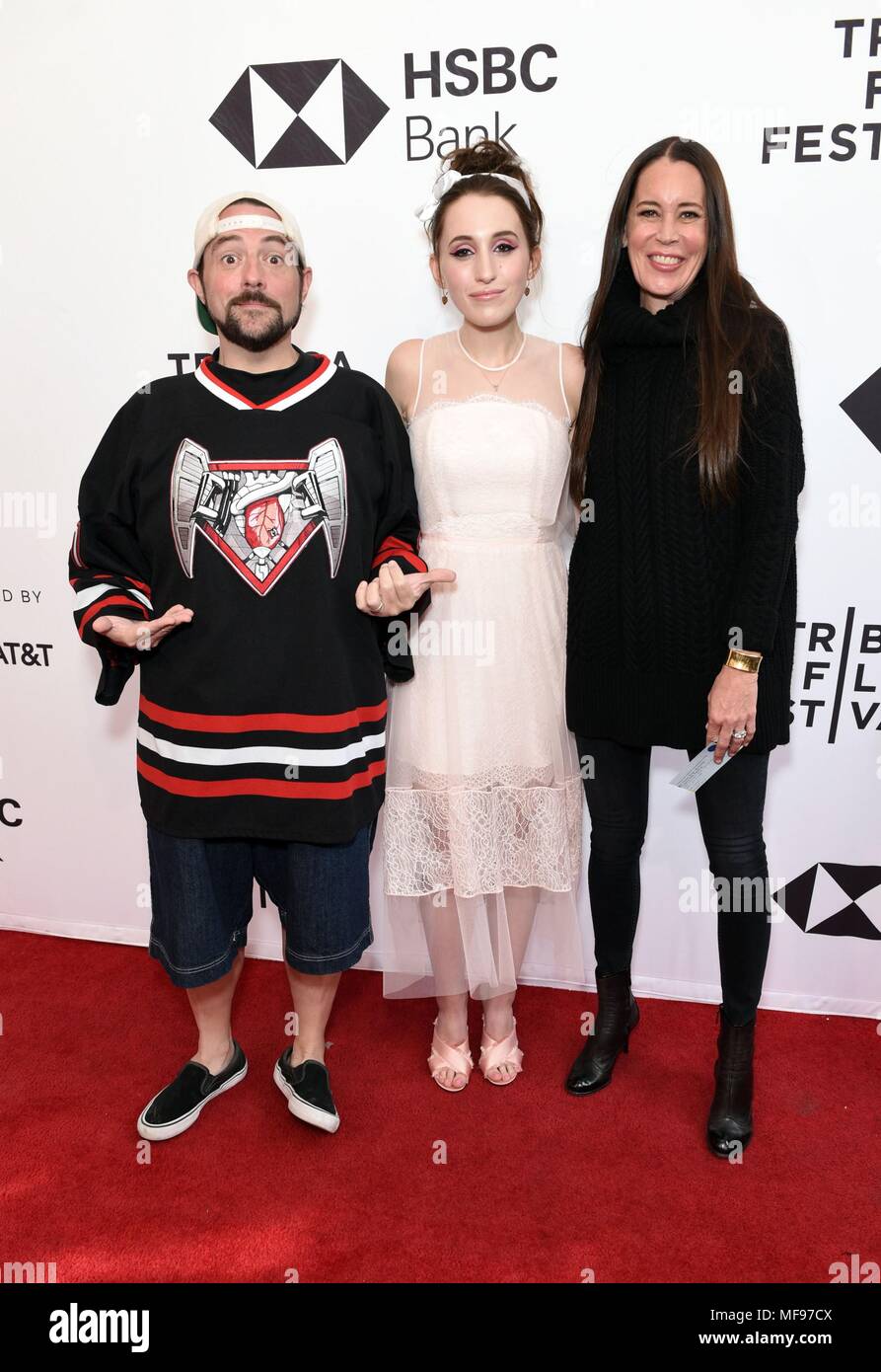 New York, NY, USA. 24th Apr, 2018. Kevin Smith, Harley Quinn Smith, Jennifer Schwalbach Smith at arrivals for ALL THESE SMALL MOMENTS Premiere at the Tribeca Film Festival 2018, School of Visual Arts (SVA) Theatre, New York, NY April 24, 2018. Credit: Derek Storm/Everett Collection/Alamy Live News Stock Photo