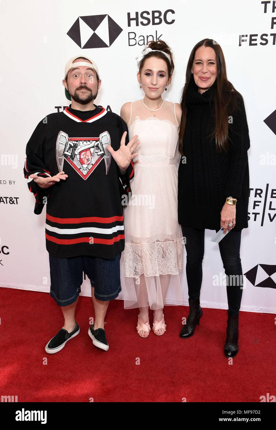 New York, NY, USA. 24th Apr, 2018. Kevin Smith, Harley Quinn Smith, Jennifer Schwalbach Smith at arrivals for ALL THESE SMALL MOMENTS Premiere at the Tribeca Film Festival 2018, School of Visual Arts (SVA) Theatre, New York, NY April 24, 2018. Credit: Derek Storm/Everett Collection/Alamy Live News Stock Photo