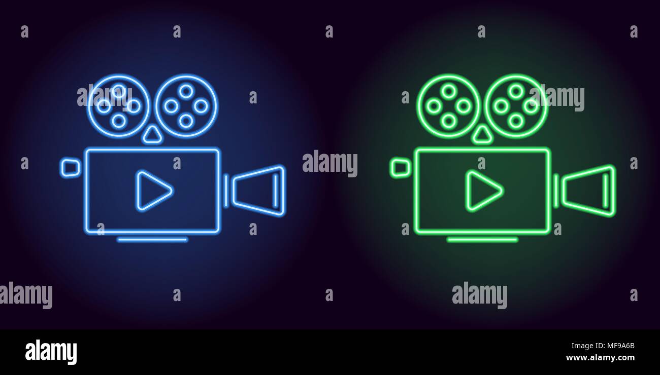 Neon Cinema Projector In Blue And Green Color Vector Illustration Of Cinema Projector With Play Icon Consisting Of Neon Outlines With Backlight On T Stock Vector Image Art Alamy
