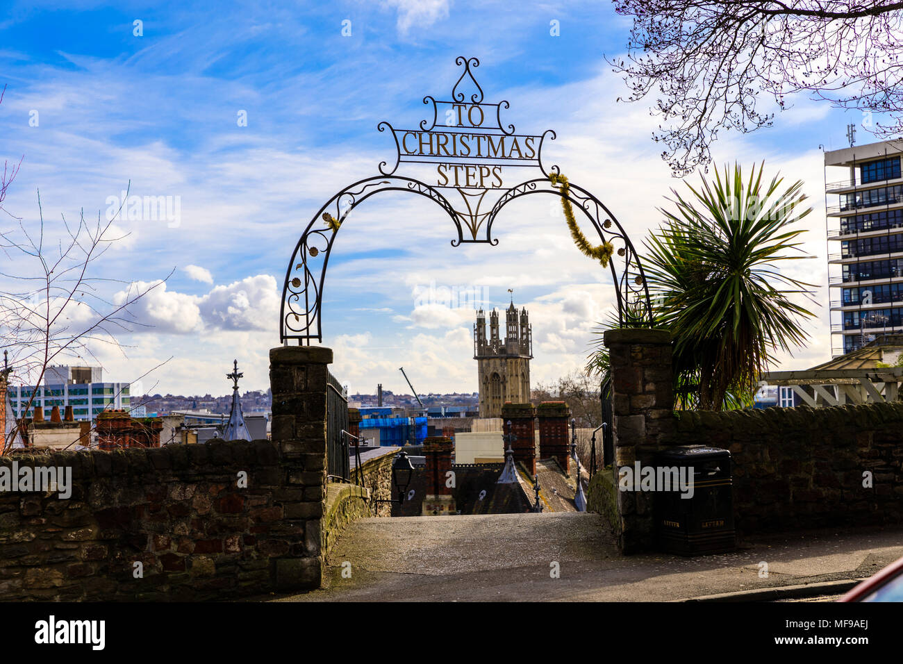 The entrance to Christmas Steps in Bristol (UK) Stock Photo