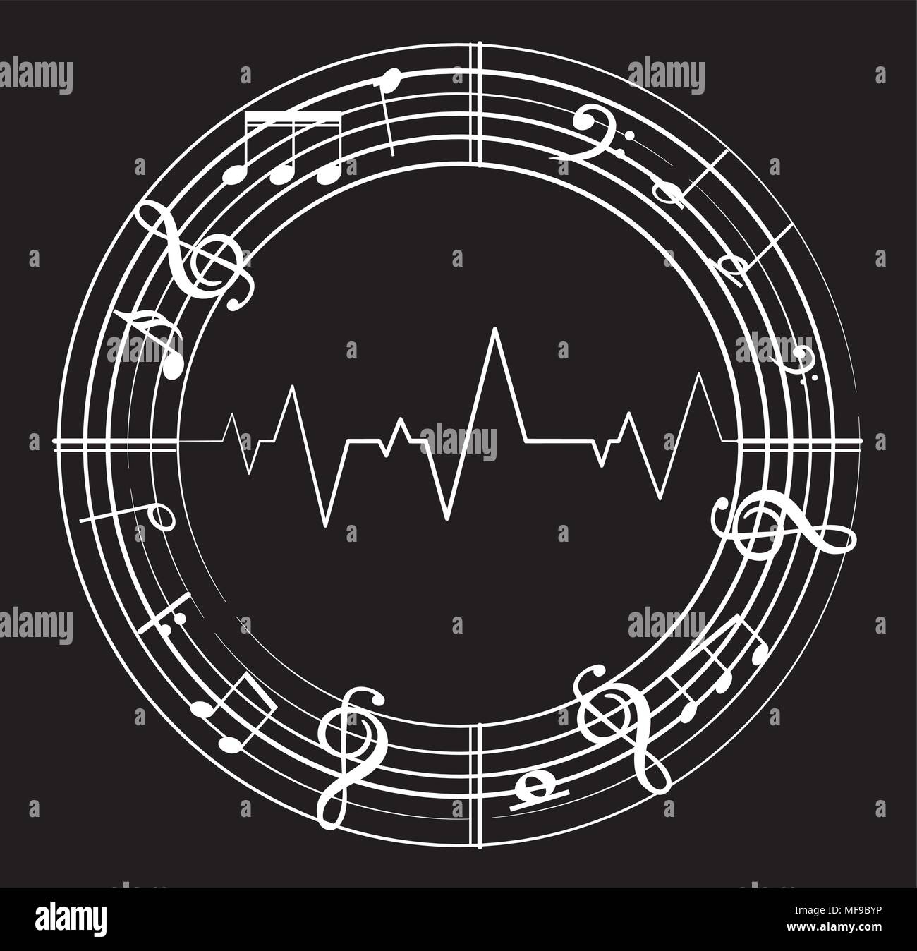Music note background with different music symbols Stock Vector