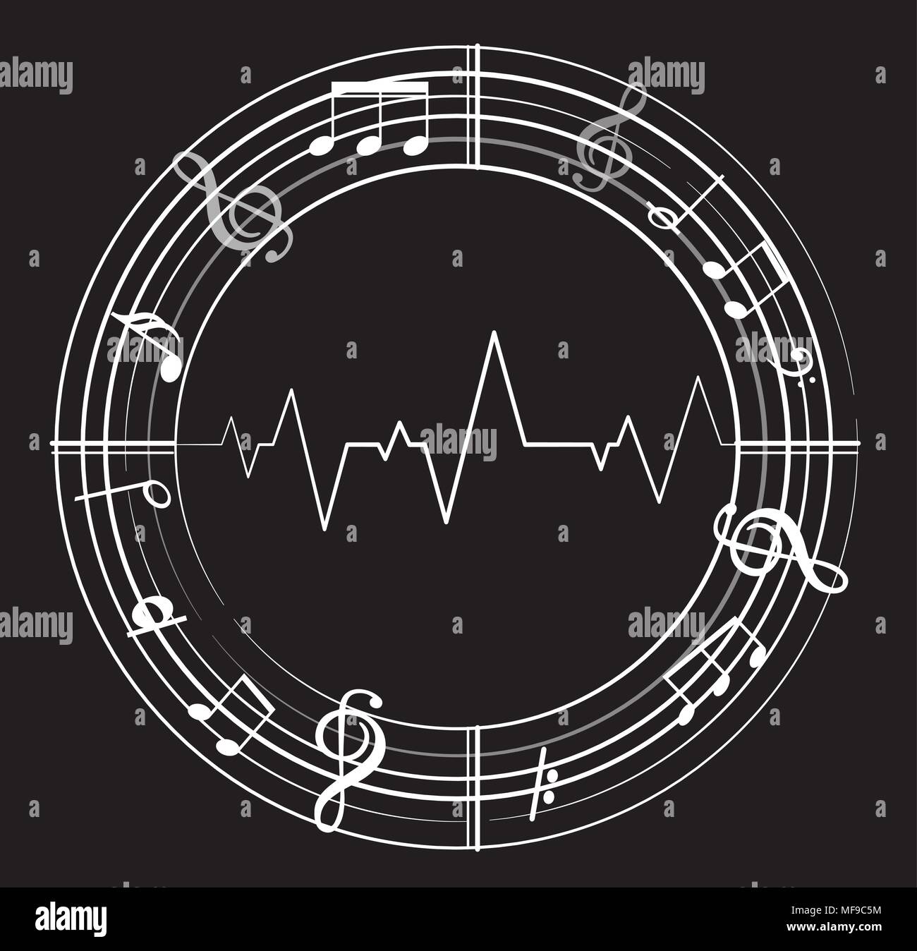Music note background with different music symbols Stock Vector
